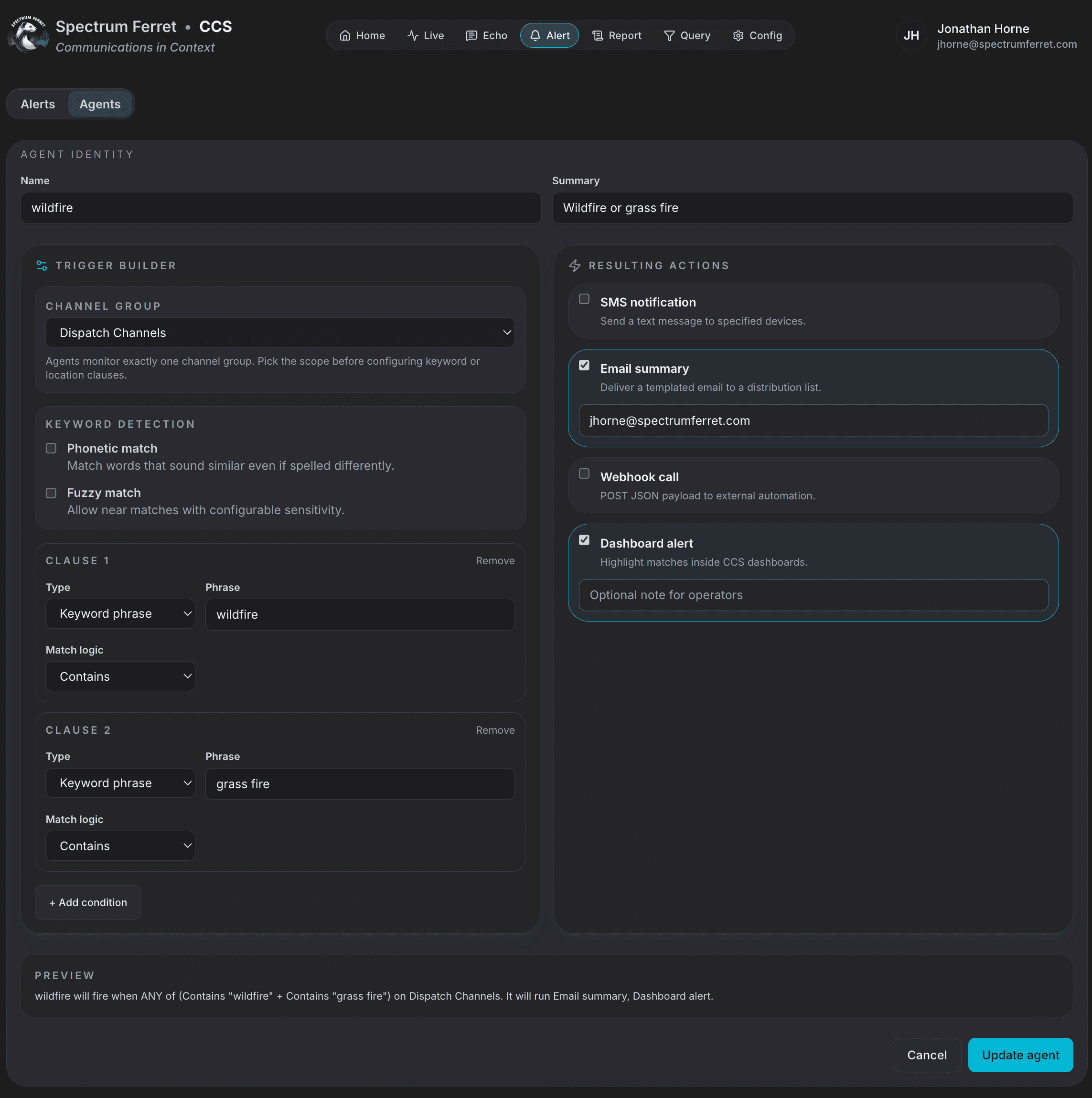 Alert workflow configuration screenshot