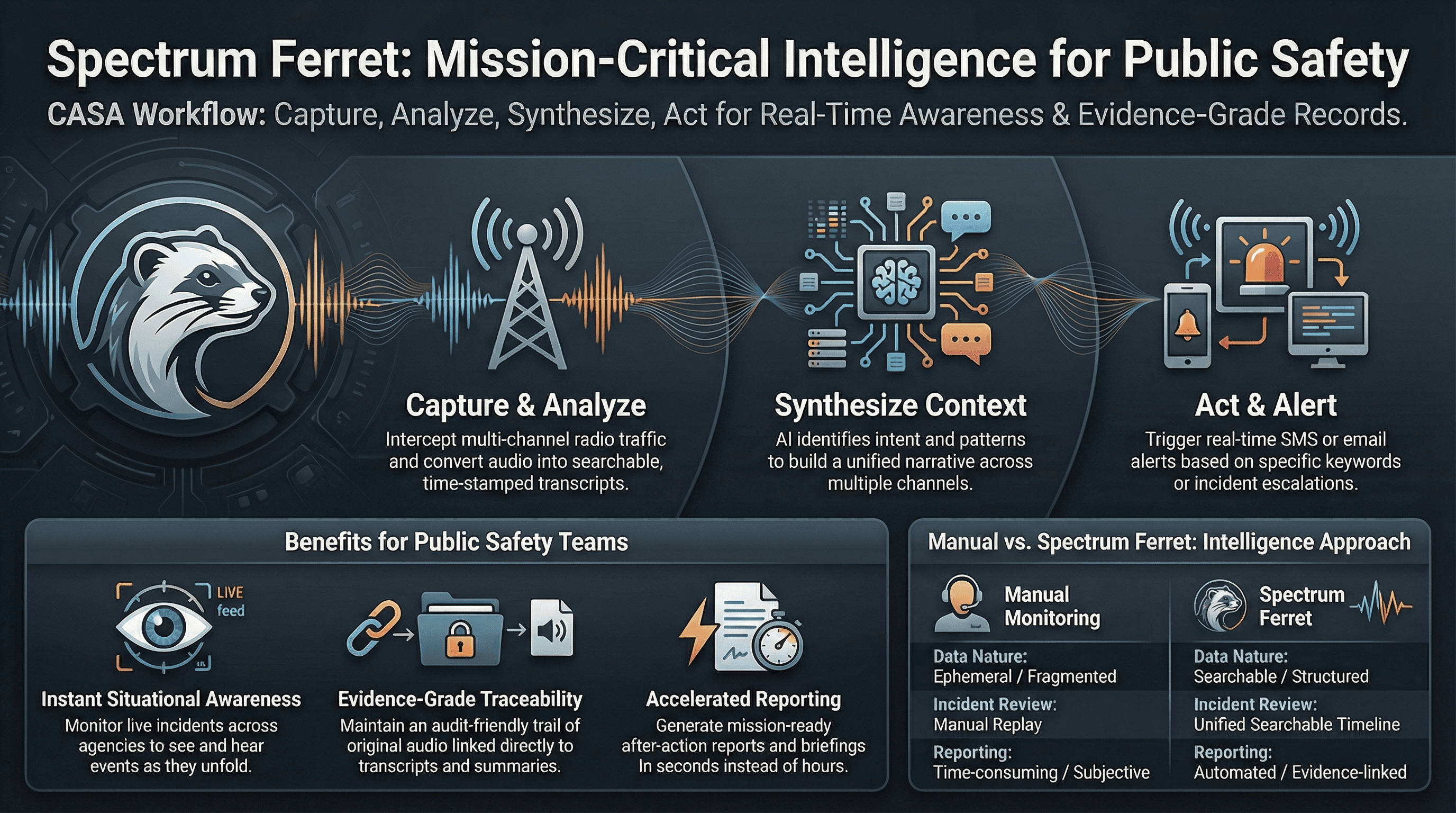 Public safety communications integration infographic for Spectrum Ferret